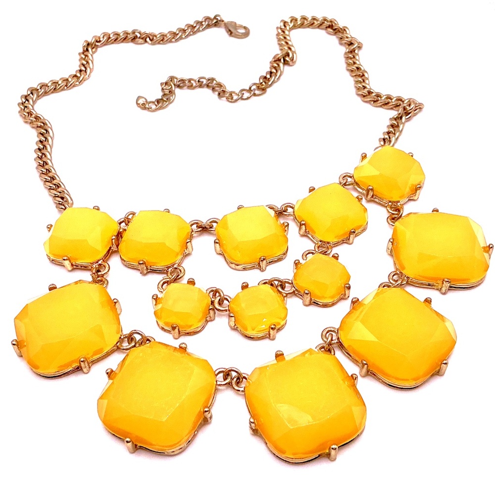 Vintage Statement Gold Tone Necklace Yellow 19” With 3” Extender